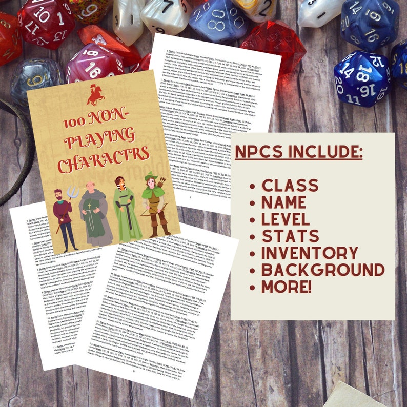 100 Dnd Npcs Digital Download Dungeon Master Toolkit for Character