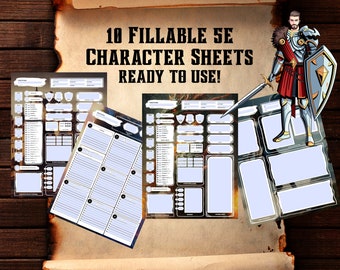 5e Character Sheet PDFs: 10 Unique Designs for D&D (Digital Download)