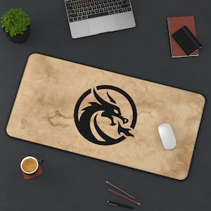 Dragon Parchment Desk Mat, DnD Mat, D&D Desk Pad, XL Mousepad, Fantasy Decor, Large Mouse Pad, Gamer Gift, Gamer Mousepad