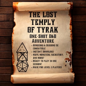 O Templo Perdido de Tyrak - Uma aventura única de D&D para personagens de nível 1 | TTRPG | Baixar DND Digital | Mestre da Masmorra