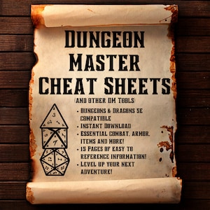 Dungeon Master Cheat Sheets | Dungeon Master Screen | DnD Tools | TTRPG D20 Guides | Dnd Digital Download | Pathfinder Dice Roll