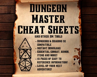 Dungeon Master Cheat Sheets | Dungeon Master Screen | DnD Tools | TTRPG D20 Guides | Dnd Digital Download | Pathfinder Dice Roll