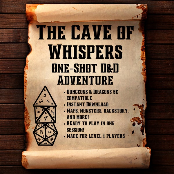 The Cave of Whispers - A D&D One-Shot Adventure for Level 1 Characters | TTRPG | Dnd Digital Download | Dungeon Master