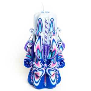 Carved Candle Artisan, Handcrafted Decorative Dipped Candle, Home Decor, Mother&#39;s day, Iris, size: 6&quot;