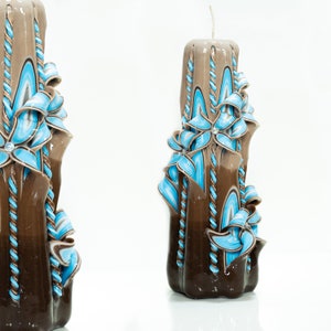 Carved Candle Artisan, Handcrafted Decorative Dipped Candle, Home Decor, Mother&#39;s day,  Large Candle, Blue Flower, size: 8&quot;