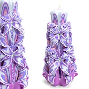 Carved Candle Artisan, Handcrafted Decorative Dipped Candle, Home Decor, Mother&#39;s Day, Wedding Unity Large Candle, Lilac, size: 8&quot;