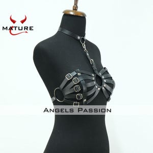 Raven Paris Black Bra Harness, Waist Chest Harness, Pole Dance Club Wear, Plus Size Double Belt, Custom Fit Leather Accessory