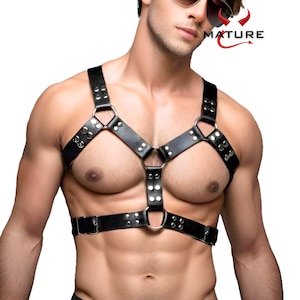 Men&#39;s Leather Chest Harness, Shoulder harness belt, Plus Size Vegan Men Harness, Back harness men, Man Chest Belt Harness,Mens Accessories
