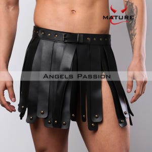 Leather Gladiator Skirt, Mens Festival Wear, Rivet Harness, Cosplay Costume, Warrior Style, Durable Festival Kilt