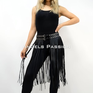 Festival Costume for Women, Handmade Bohemian Style Faux Leather Skirt with Tassels, RedorBlack Leather Fringe Belt, Skirt Fringe, Harness