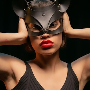 Leather Cat Mask, Masquerade Ball, Costume Parties, Cosplay Accessory, Festival Wear, Nightclub Outfit, Petplay Gear