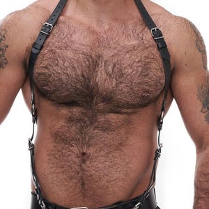 Men's Leather Chest Shoulder and Arm Harness, Male Chest Harness, Clubwear, Rave Clothing, Men's Harness, Arm Harness, Mens Chest Rig,