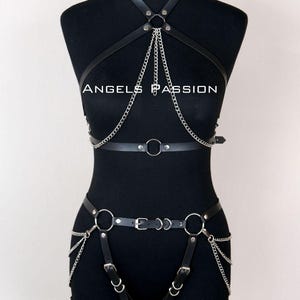 Chain Leather Women Chest Waist Hip Belt Harness Accessory, Chain Accessory on Dress, Custom Production, For Daily Wear And Holiday Outfit