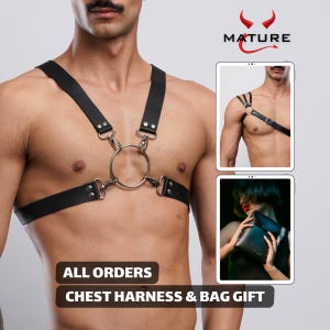 Plus Size Mens Leather Harness, Adjustable Chest Strap, Gay Bondage Gear, Wide Male Harness, Premium Material, Durable Design