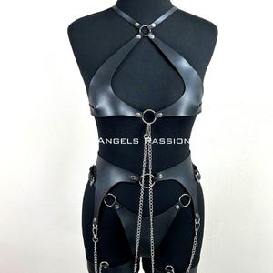 Women&#39;s Full Body Leather Harness, Metal Chain Suspender, Bra Strap, Corset Set, Harness, Halloween