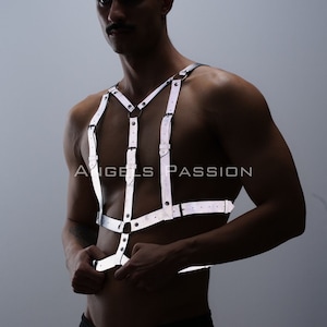 Men Harness Reflective, Chest Harness Men, Bulldog Harness, Male Harness, Leather Accessories, Glow in the Dark, Rave harness
