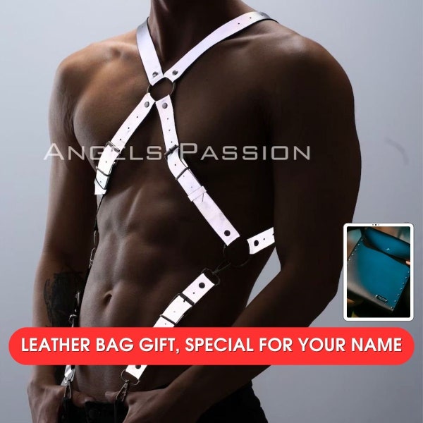 Glow in the Dark Harness Men (Reflective) Pants Suspenders, Reflective Clubwear, Chest Harness