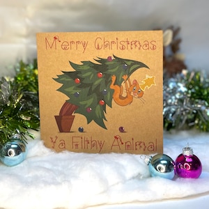 Miauw Kerstmis | Liefdadigheidskerstkaart | Kat kerstkaart | Kraft-kerstkaart