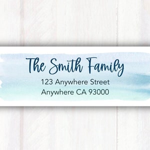 Watercolor Return Address Labels - Personalized Watercolor Address Labels Blue -  Watercolor Address Stickers