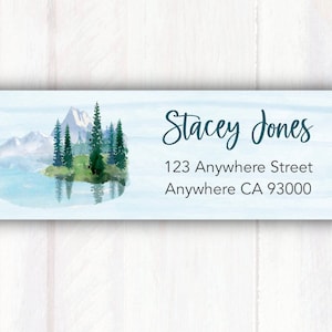 Watercolor Mountain Landscape Return Address Labels -  Personalized Address Stickers - Customized Labels - Printed Mountain Landscape Labels