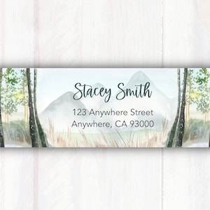 Forest Trees Mountain Return Address Labels - Personalized Watercolor Woods Address Labels -  Watercolor Mountain Address Stickers