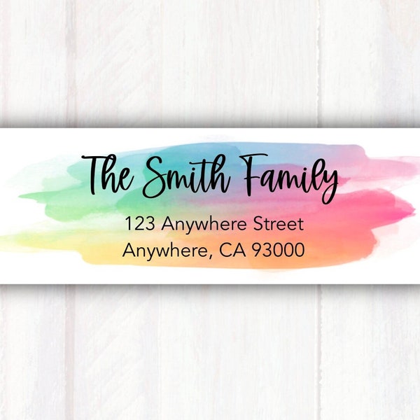 Rainbow Watercolor Return Address Labels - Personalized Watercolor Address Labels Rainbow Colored -  Watercolor Address Stickers