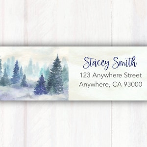 Winter Woods Trees Return Address Labels - Personalized Watercolor Tree Address Labels -  Watercolor Trees Woods Address Stickers