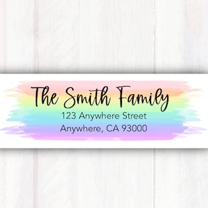 Pastel Rainbow Watercolor Return Address Labels - Personalized Address Labels Pastel Rainbow Colored -  Watercolor Rainbow Address Stickers
