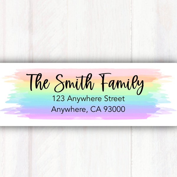 Pastel Rainbow Watercolor Return Address Labels - Personalized Address Labels Pastel Rainbow Colored -  Watercolor Rainbow Address Stickers