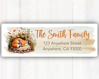 Fox Sleeping Address Labels - Personalized Sleeping Fox Address Labels Stickers - Custom Woodland Animal Cute Fox Address Labels Stickers