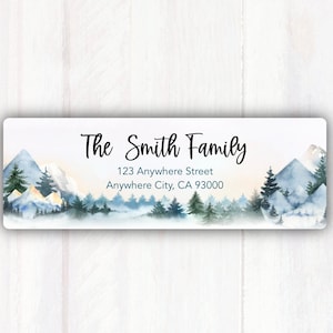 Watercolor Mountain Return Address Labels - Return Address Labels with Mountain Background - Personalized Mountains / Trees Address Labels