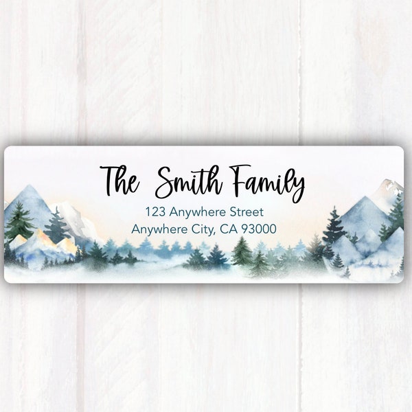 Watercolor Mountain Return Address Labels - Return Address Labels with Mountain Background - Personalized Mountains / Trees Address Labels
