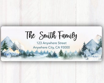 Watercolor Mountain Return Address Labels - Return Address Labels with Mountain Background - Personalized Mountains / Trees Address Labels