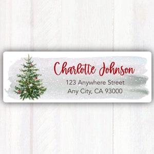 Return Address Labels Christmas Tree - Customized Christmas Address Labels - Christmas Tree Snowy Background -  Personalized Holiday Labels