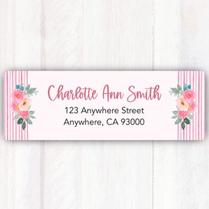 Pink Return Address Labels - Personalized Pink Roses Return Address Labels - Pink Watercolor Return Address Labels - Pink Address Stickers