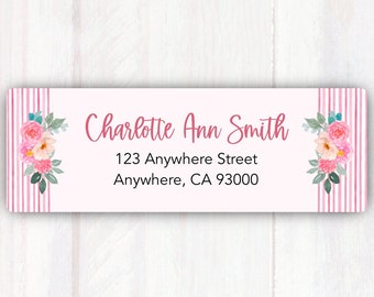 Pink Return Address Labels - Personalized Pink Roses Return Address Labels - Pink Watercolor Return Address Labels - Pink Address Stickers