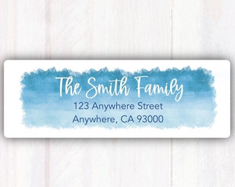 Brush Strokes Return Address Labels - Personalized Aqua Address Labels -  Watercolor Aqua Blue Address Stickers