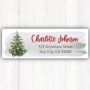 Return Address Labels Christmas Tree - Customized Christmas Address Labels - Christmas Tree Snowy Background -  Personalized Holiday Labels