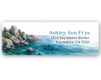 Personalized Return Address Labels, Coastal Ocean Address Labels, Custom Seaside Mailing Labels, Rocky Shore Address Stickers