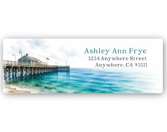 Personalized Return Address Labels, Ocean Pier Address Labels, Custom Coastal Mailing Labels, Beach Address Stickers