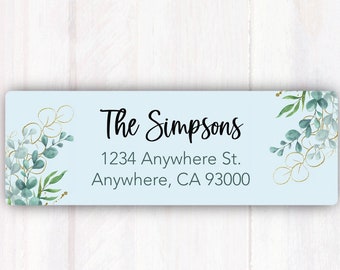 Personalized Eucalyptus Address Labels on Blue Background: Customizable and Elegant Stickers - Return Address Labels