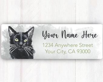 Cat Address Labels-  Personalized Black Cat Return Address Labels - Custom Address Labels - Printed Address Label Stickers