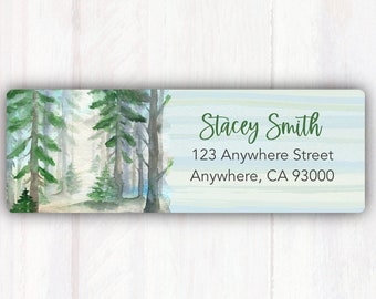 Watercolor Forest Trees Return Address Labels - Personalized Watercolor Green Address Labels -  Watercolor Trees Woods Address Stickers