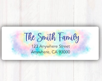 Tie Dye Rainbow Watercolor Return Address Labels - Personalized Tie Dye Rainbow Watercolor Address Labels -  Tie Dye Address Stickers