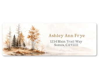 Personalized Return Address Labels, Autumn Forest Address Labels, Custom Mailing Labels, Fall Lake Watercolor Return Labels