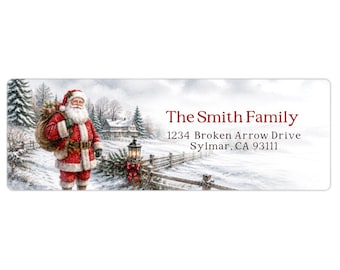 Personalized Return Address Labels, Santa Christmas Custom Mailing Labels, Winter Holiday Address Stickers