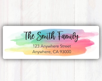 Rainbow Watercolor Return Address Labels - Personalized Watercolor Address Labels Rainbow Colored -  Watercolor Address Stickers