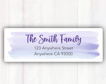 Watercolor Return Address Labels - Personalized Watercolor Address Labels Purple -  Watercolor Address Stickers