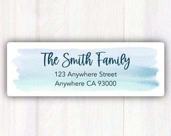 Watercolor Return Address Labels - Personalized Watercolor Address Labels Blue -  Watercolor Address Stickers