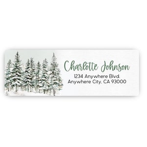 Snow Covered Pine Tree Forest Return Address Labels - Personalized Watercolor Address Labels -  Watercolor Trees Woods Address Stickers